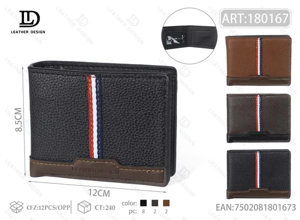 Cartera de Hombre Bifold de Piel con Franja Tricolor