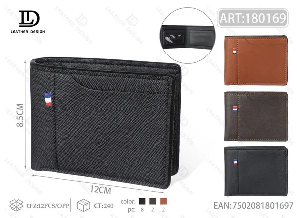 Cartera de Hombre Bifold de Piel Saffiano con Detalle de Bandera