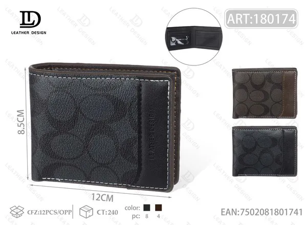 Cartera de Hombre Bifold con Estampado de Circulos y Detalle Cafe