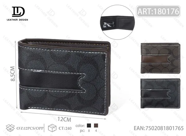 Cartera de Hombre Bifold con Estampado de Circulos y Bandas Horizontales