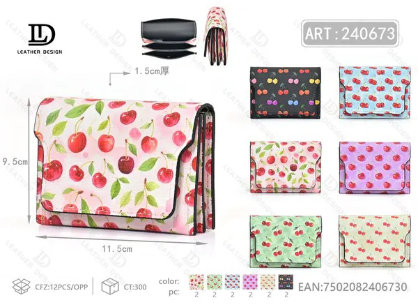 Tarjetero de Mujer Plegable con Estampado de Cerezas
