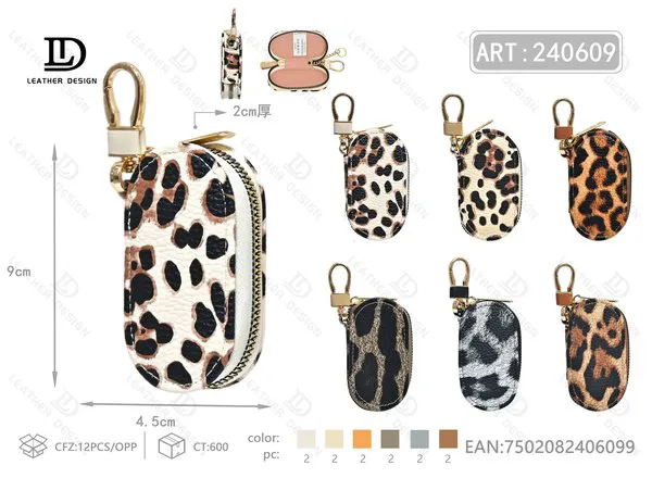 Llavero Monedero Ovalado con Estampado de Leopardo