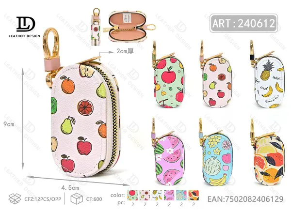 Llavero Monedero Ovalado con Estampado de Frutas