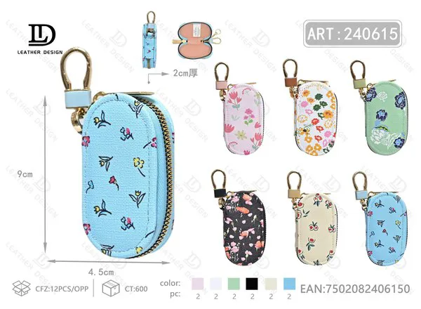 Llavero Monedero Ovalado con Estampado Floral