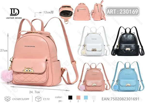 Mochila de Mujer con Dije de Gato Acolchada
