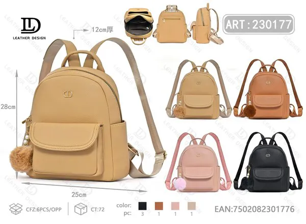 Mochila de Mujer con Bolsillo Frontal y Pompon