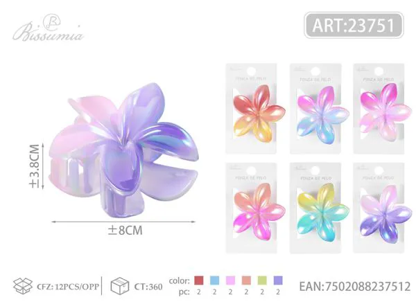 Broche de agarre de flor de oro violeta arcoíris de 8cm