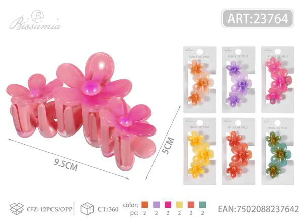 Broche de agarre de tres flores brillantes de 9.5cm