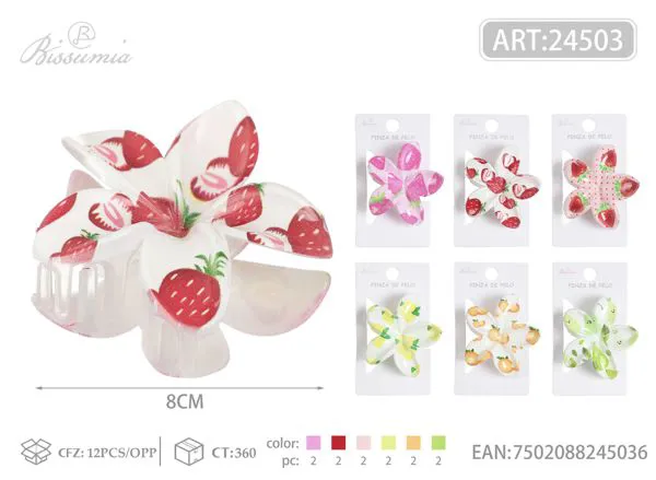 Broche de agarre de flor de hibisco con frutas de 8cm