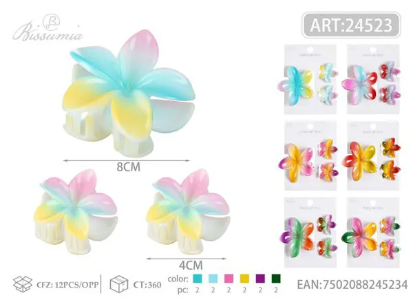 1pcs8cm+2pcs4cm clips para el cabello con flor de huevo tricolor 3pcs/paquete