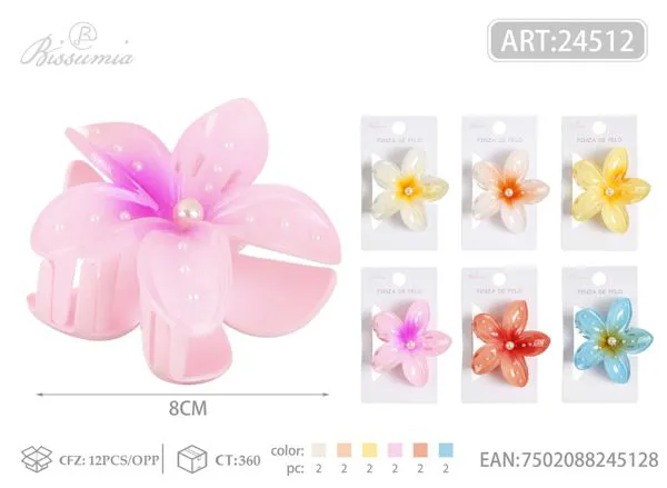 clips para el cabello con flor de huevo de perlas de 8cm