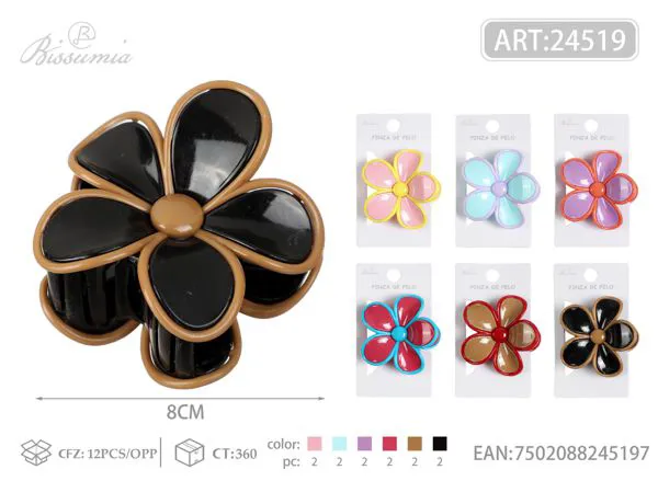 clips para el cabello de 8cm con flor de cinco pétalos bicolor