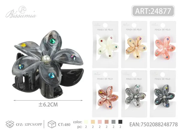 clips para el cabello con flor de huevo con diamantes de imitación de 6.5cm