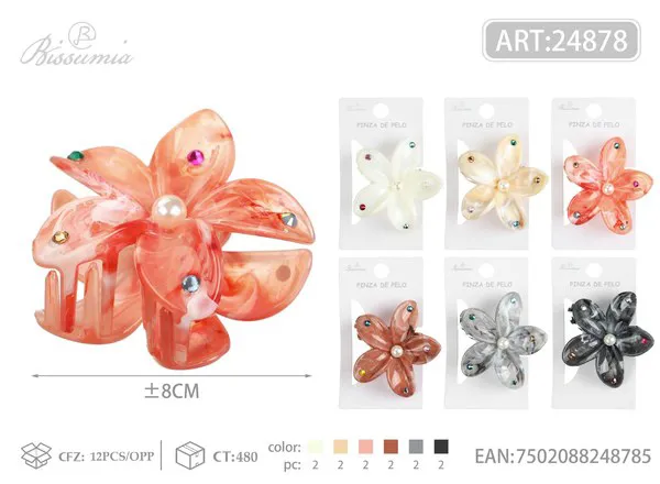 Pinza de pelo con diamantes en forma de flor de huevo de 8cm