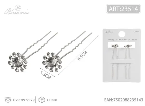 horquillas de hierro con flor y diamantes de imitación 2pcs/paquete