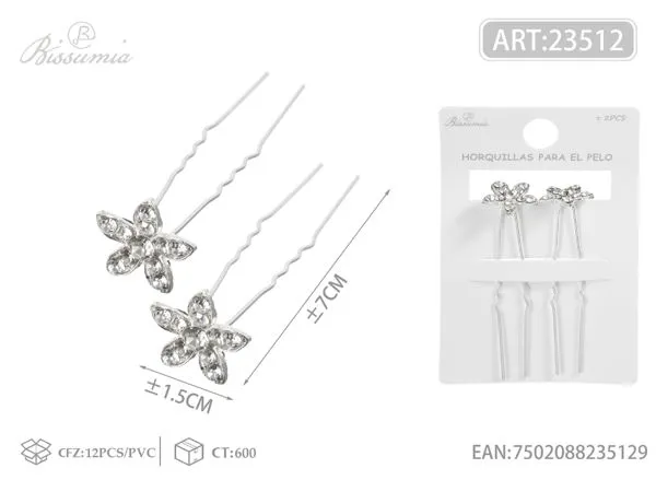 horquillas de aleación con flor y diamantes de imitación 2pcs/paquete
