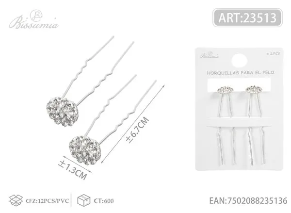 horquillas de aleación con flor y diamantes de imitación 2pcs/paquete