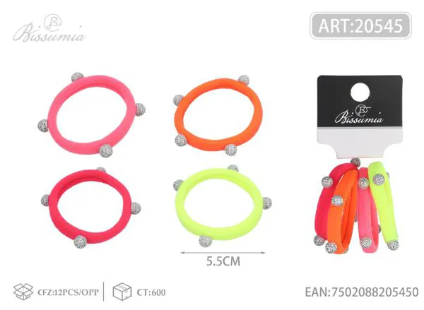 gomas elásticas con cuentas de plata de 5.5 pulgadas de colores 4pc/paquete