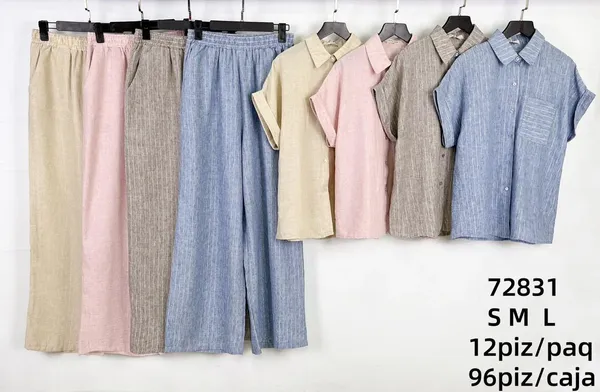 Conjunto de camisa y pantalón a rayas-72831