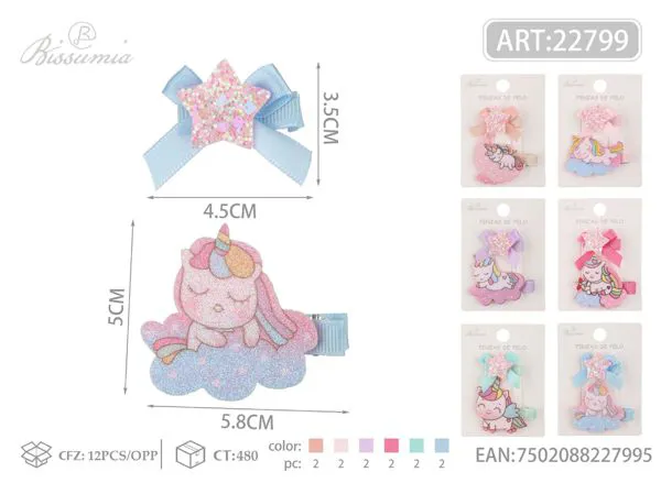 Clips de unicornio 2pcs/paquete