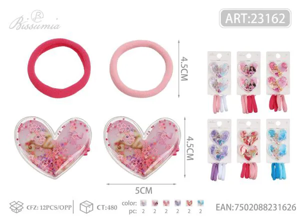 Conjunto de accesorios para el cabello con corazón BaBi 2pcs clips 4pcs diademas