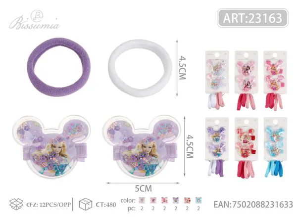 Conjunto de accesorios para el cabello con cabeza de Mickey BaBi 2pcs clips 4pcs diademas