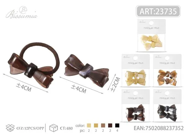 Lazo de corbata de carey + goma para el pelo juego 2pcs/card