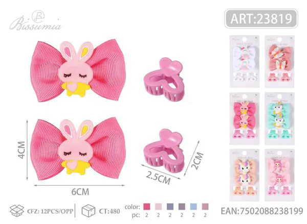 2pcs horquillas de lazo + 2pcs pinzas de garra con corazón 4pcs/card