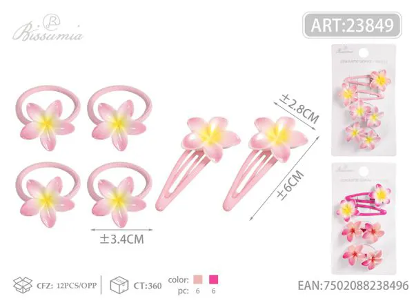 2pcs pinzas BB + 4pcs gomas para el pelo de flor de huevo 6pcs/card