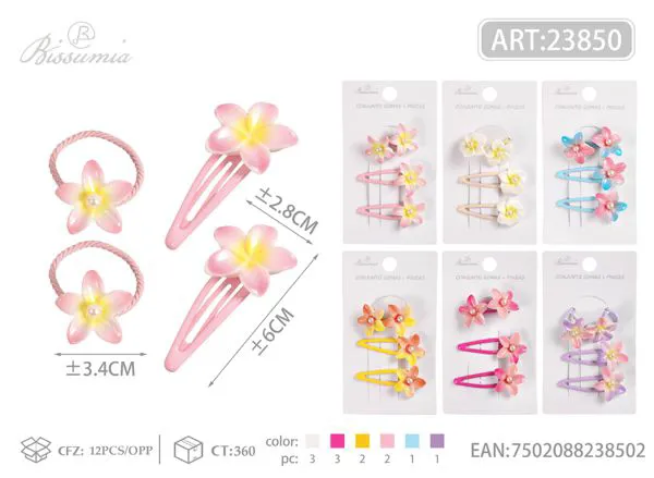 2pcs pinzas BB + 2pcs gomas para el pelo de flor de huevo 4pcs/card