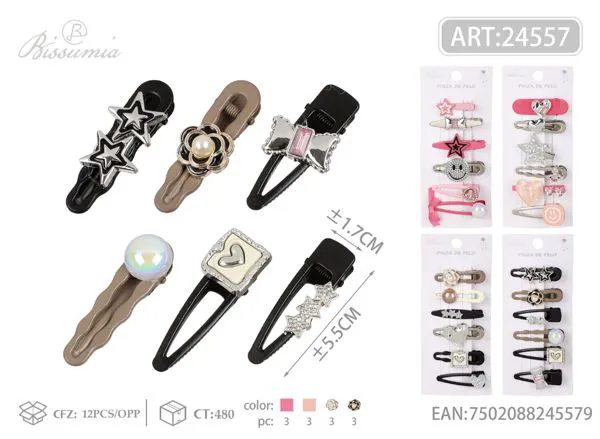 Horquillas de color negro y rosa 6pcs/card