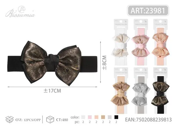cinta para la cabeza de niña con lazo dorado y rosa de 3cm