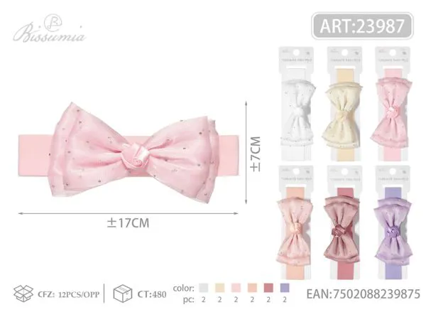 cinta para la cabeza de niña con lazo doble de tul con strass de 3cm