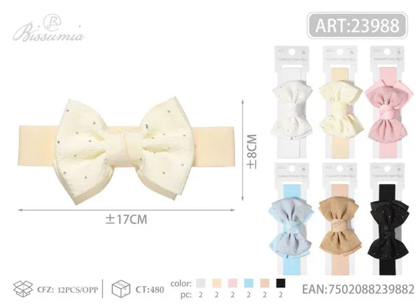 cinta para la cabeza de niña con lazo doble de cuadros con strass de 3cm