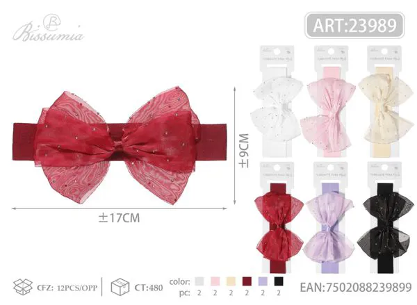 cinta para la cabeza de niña con lazo con strass de 3cm