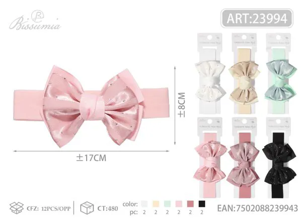 cinta para la cabeza de niña con lazo de tela de cristal de 3cm