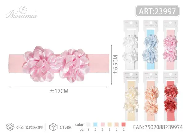 cinta para la cabeza de niña con dos flores 3D de 3cm