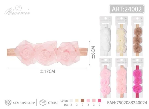 cinta para la cabeza de niña con tres rosas de 1.5cm