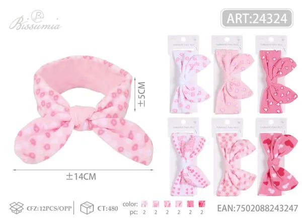 cinta para la cabeza con orejas de conejo y lazo de color rosa