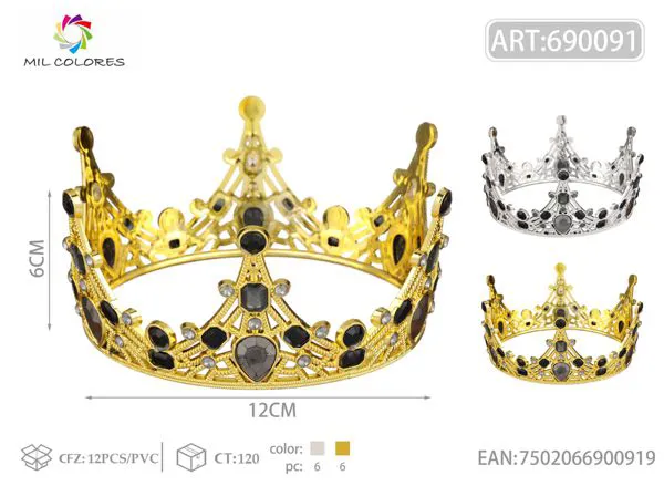 Corona de plástico con diamantes negros 12cm