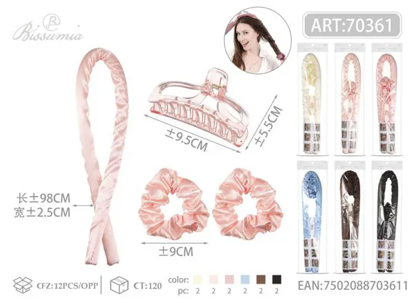 2pcs gomas para el cabello + 1pc pinza + rizador de pelo liso 2.5cm