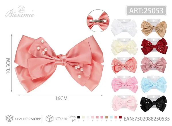 clip para el cabello con lazo y perlas de 16cm
