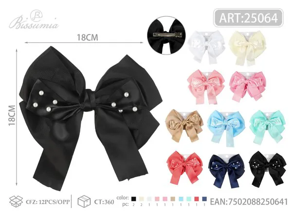 clip para el cabello con lazo y perlas de 18cm