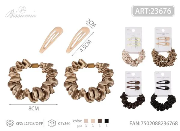 set de clips para el cabello con banda elástica con strass 3pcs/paquete