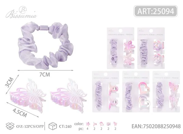 set de ganchos para el cabello con banda elástica 3pcs/paquete