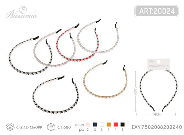 Diadema delgada con cristales y perlas