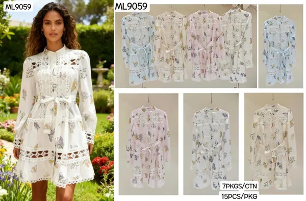 Vestido con estampado floral y encaje-ML9059