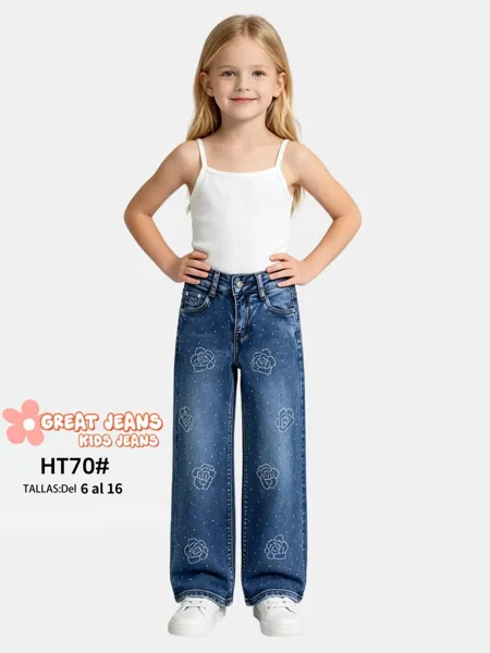 Jeans de pierna ancha con diseño de flores
