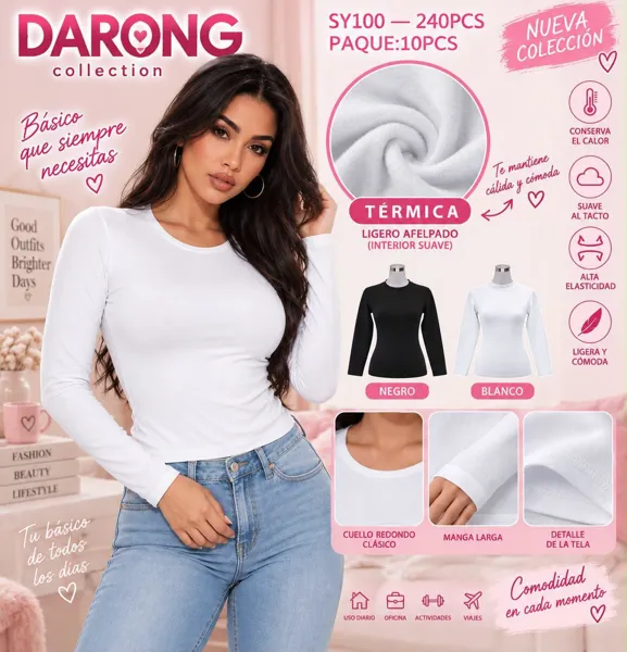 Blusa térmica manga larga, cuello redondo