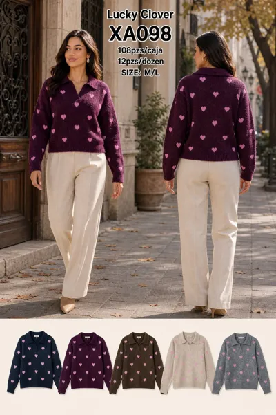 Suéter de punto con corazones y cuello polo